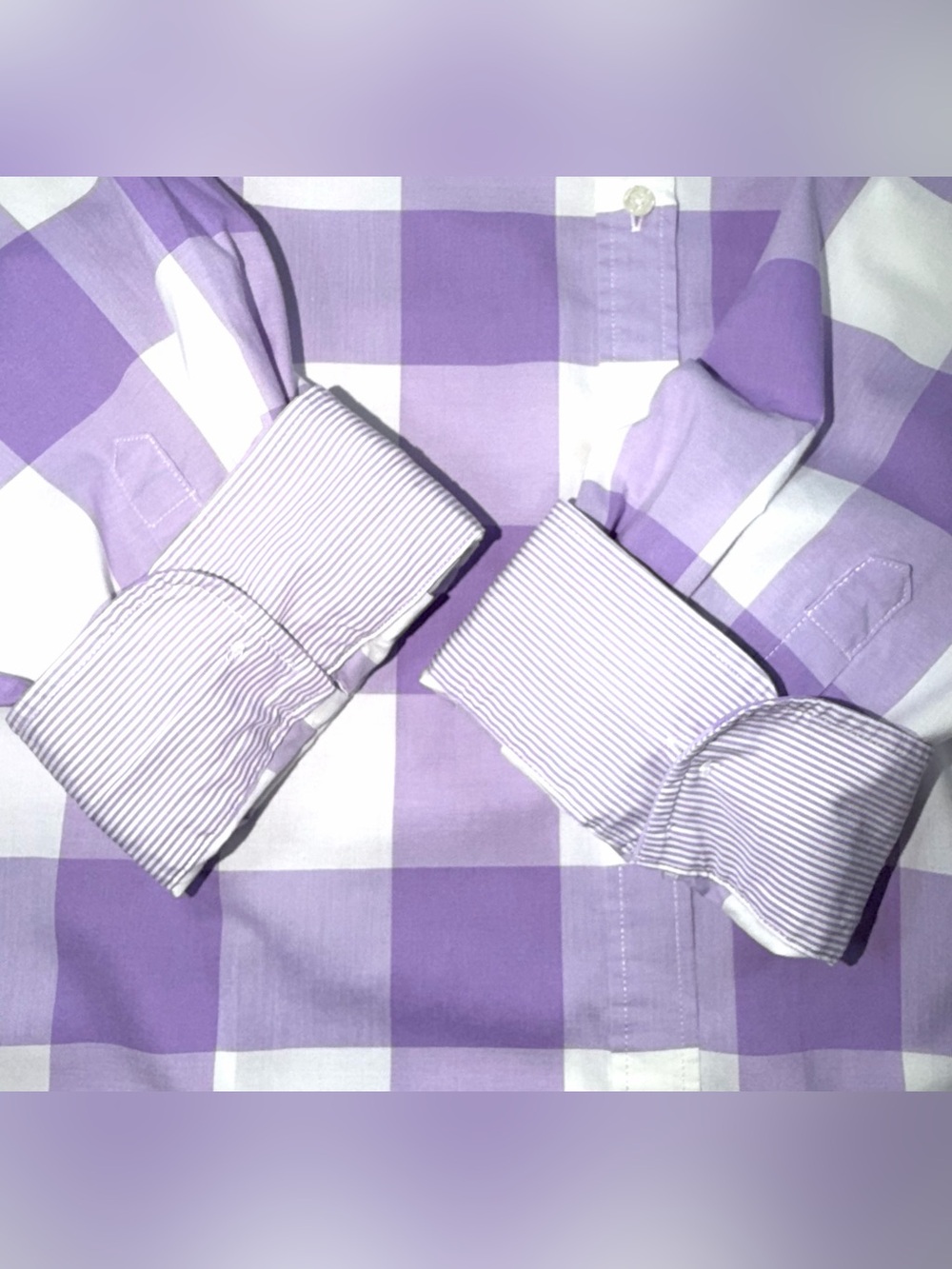 Chaps NO IRON 100% Cotton Button Up Shirt 3/4 Sleeve Purple White Womens Sz 1X - Picture 7 of 11